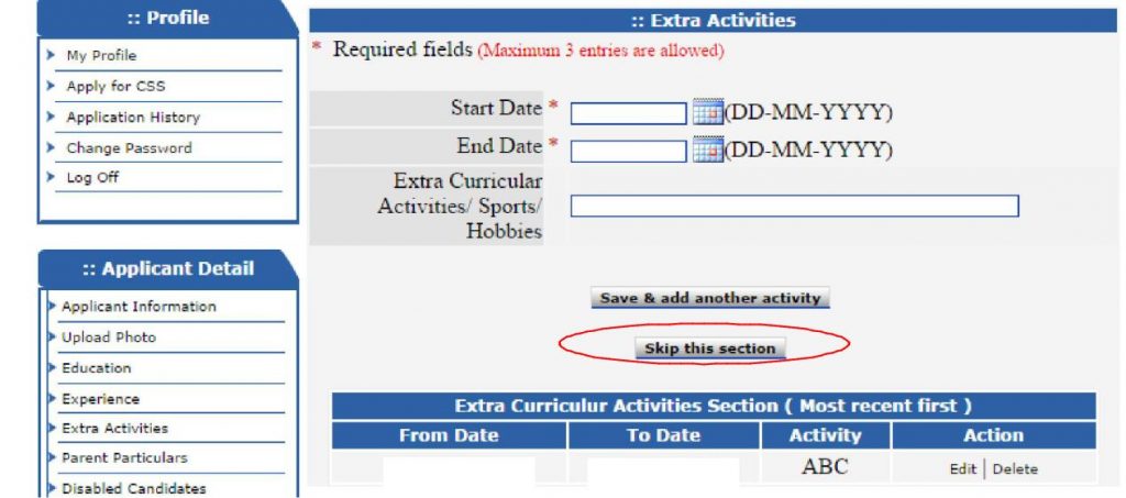 Extra Activities on CSS Form