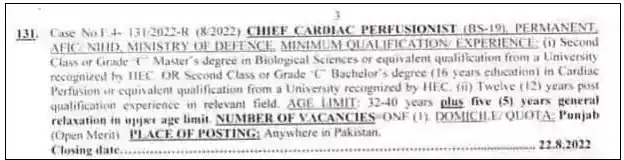 FPSC Perfusionist Jobs Advertisement 08/2022 - Chief Cardiac Perfusionist