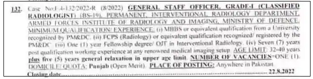 FPSC Radiologist Jobs Advertisement 08/2022 - Classified Radiologist