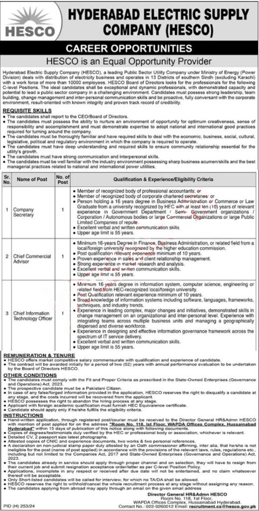 New Hyderabad Electric Supply Company HESCO Jobs January 2025