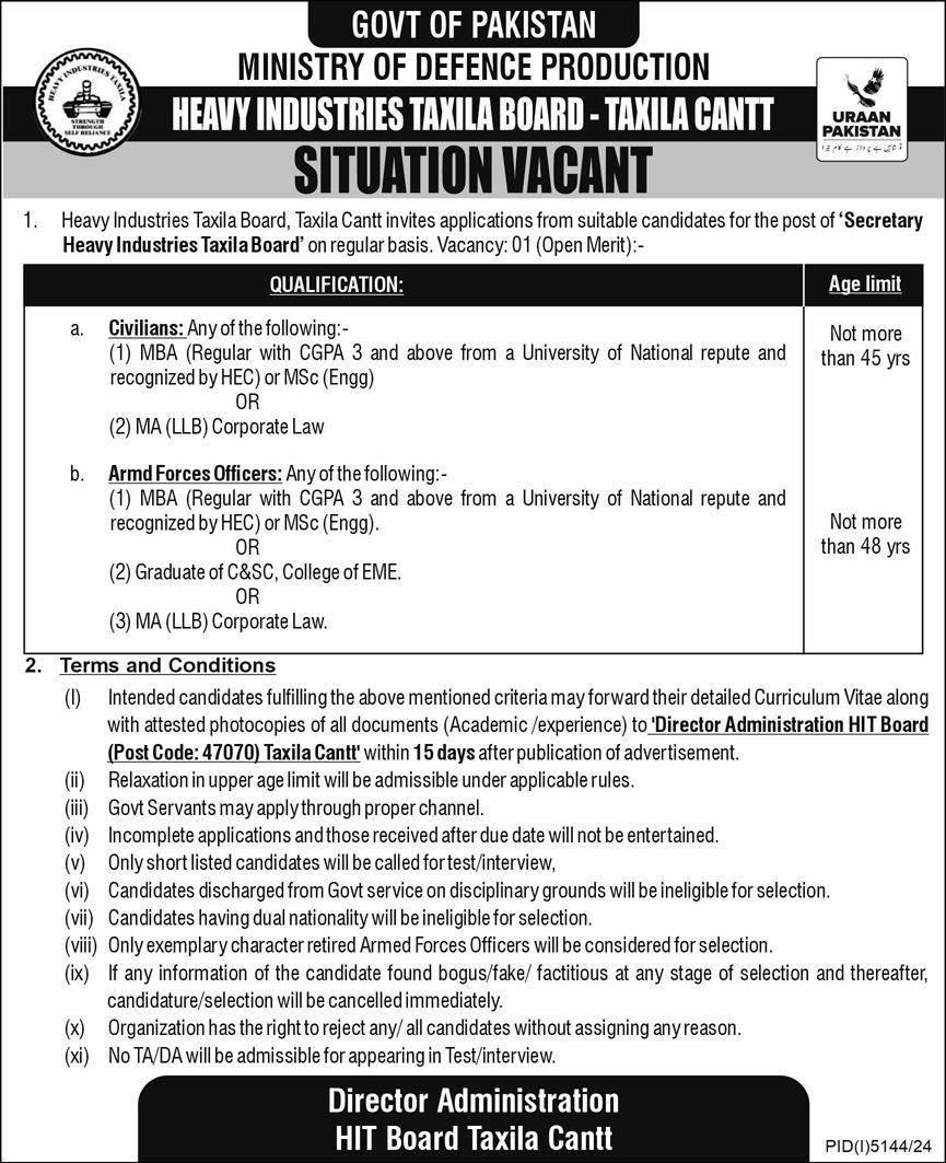 Heavy Industries Taxila Board HIT Jobs February 2025 