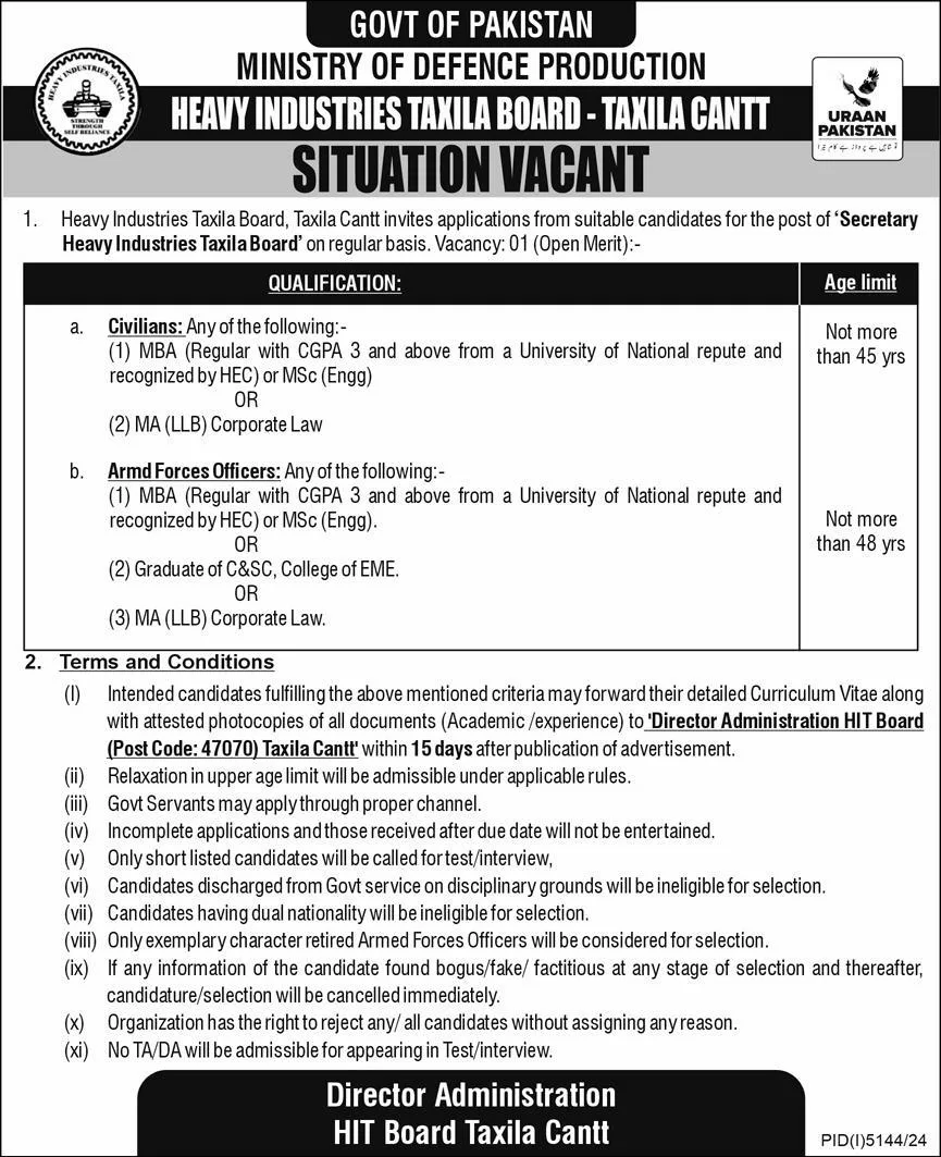 Heavy Industries Taxila Board HIT Jobs February 2025