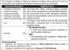 Latest the University of Haripur Jobs February 2025