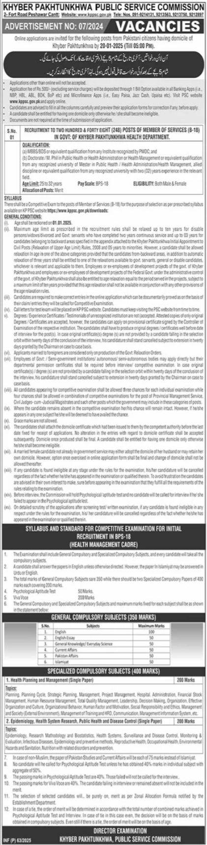 Latest Khyber Pakhtunkhwa Public Service Commission KPPSC jobs 2025