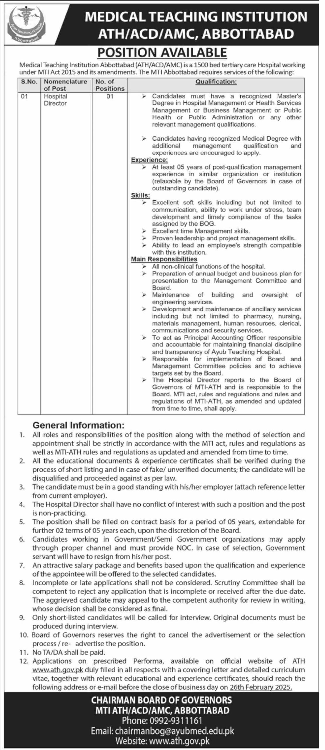 Medical Teaching Institution MTI Abbottabad Jobs January 2025