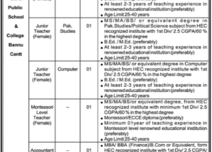 Military Lands & Cantonment Department Bannu Cantt Jobs January 2025