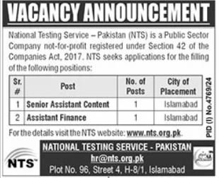 National Testing Service NTS Jobs January 2025