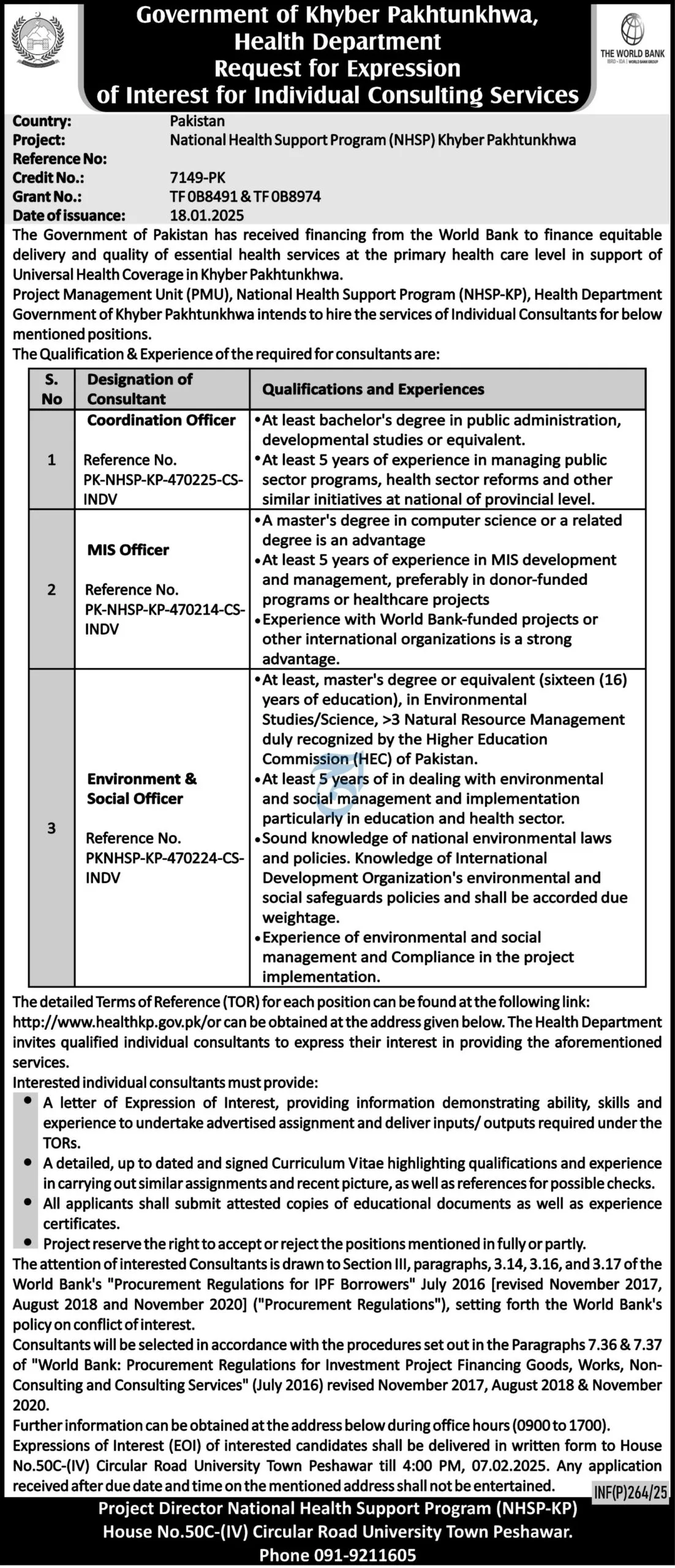 New Health Department KPK Jobs January 2025