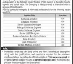 Pakistan Single Window PSW Jobs 22 January 2025