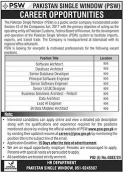 Pakistan Single Window PSW Jobs 22 January 2025 