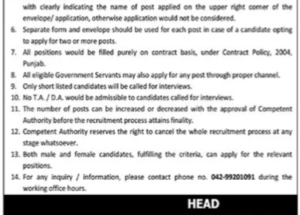 Services & General Administration Department Lahore Jobs Jan 2025