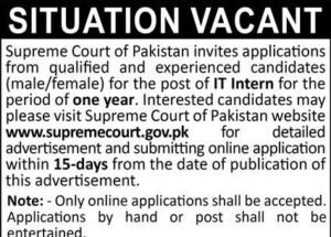 Supreme Court of Pakistan Jobs February 2025 for IT Interns