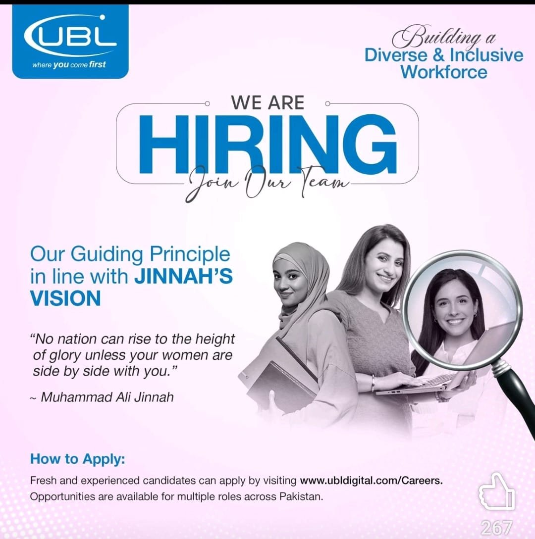 UBL Bank Jobs 2025 on Matric Base 