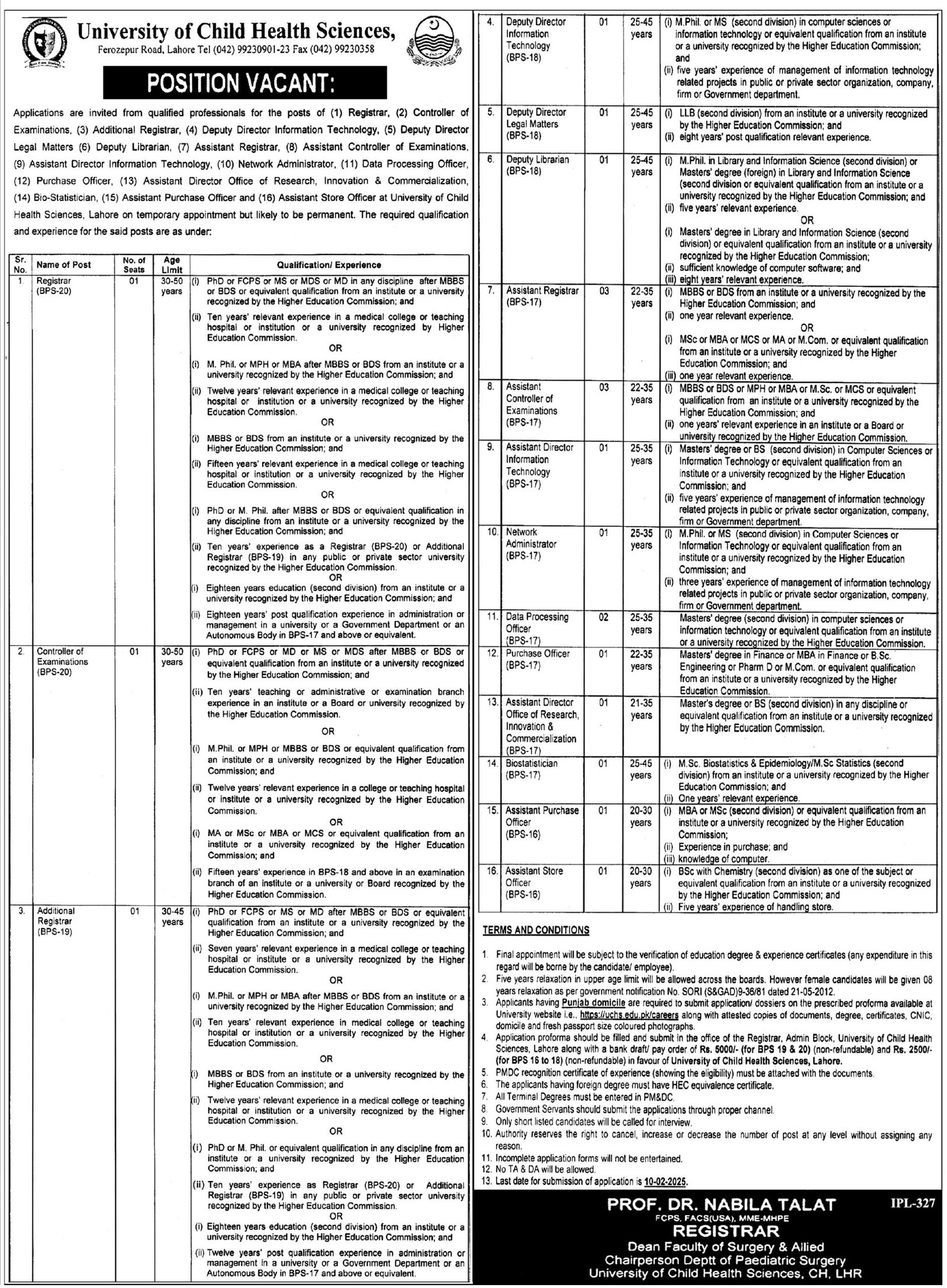 University of Child Health Services UCHS Lahore Jobs January 2025