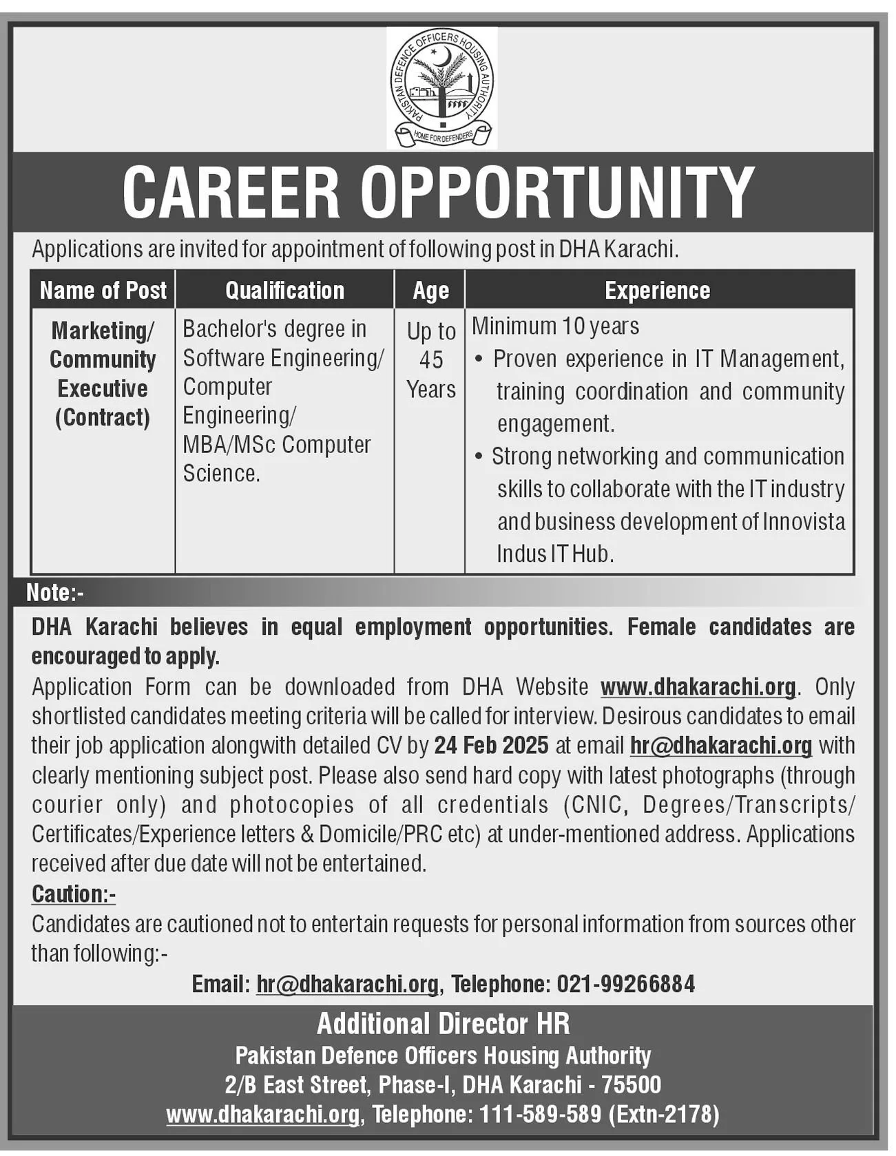 Defence Housing Authority DHA Karachi Jobs February 2025