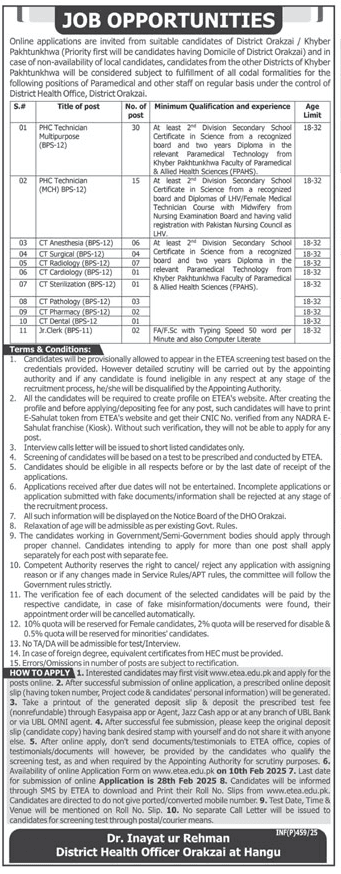 District Health Office Orakzai Jobs 2025 via ETEA Apply