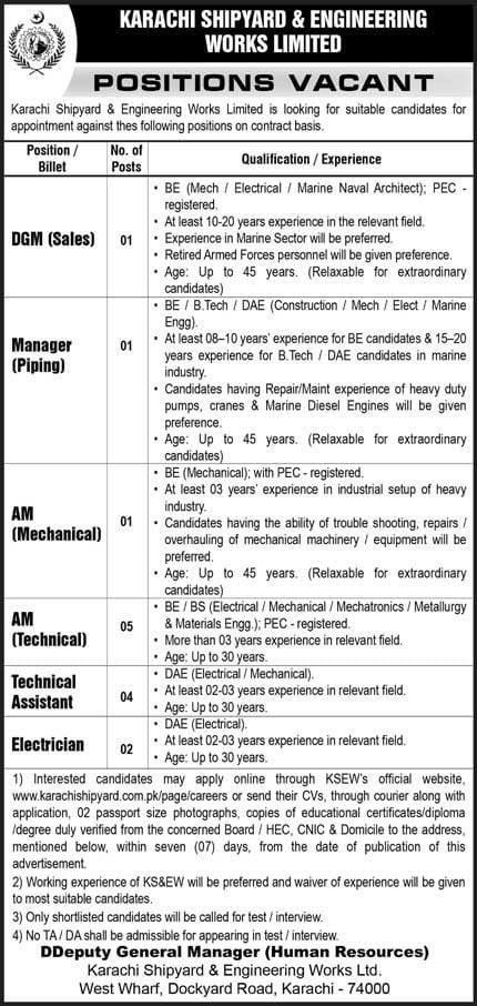 Karachi Shipyard & Engineering Works Limited KSEW Jobs 2025