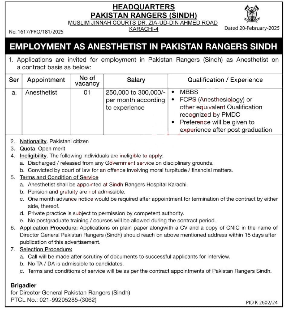 New Pakistan Rangers Sindh Jobs 2025