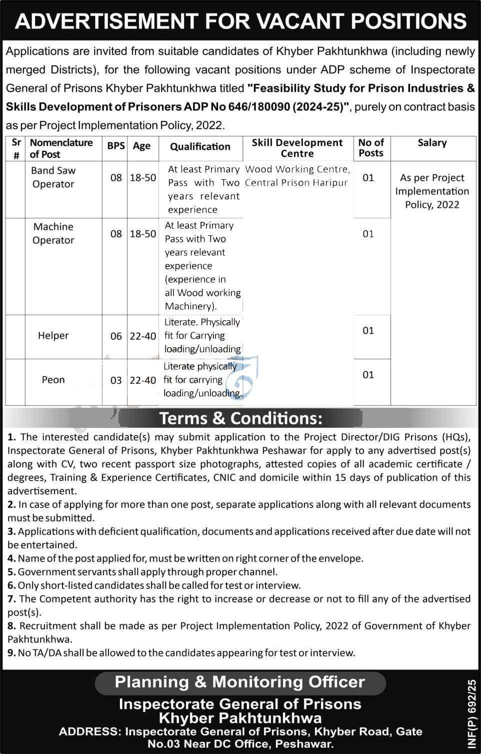 New Prison Department KPK Jobs 2025