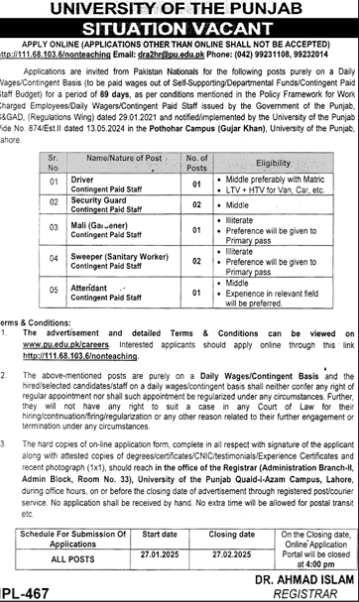 University of the Punjab UOP Jobs February 2025 