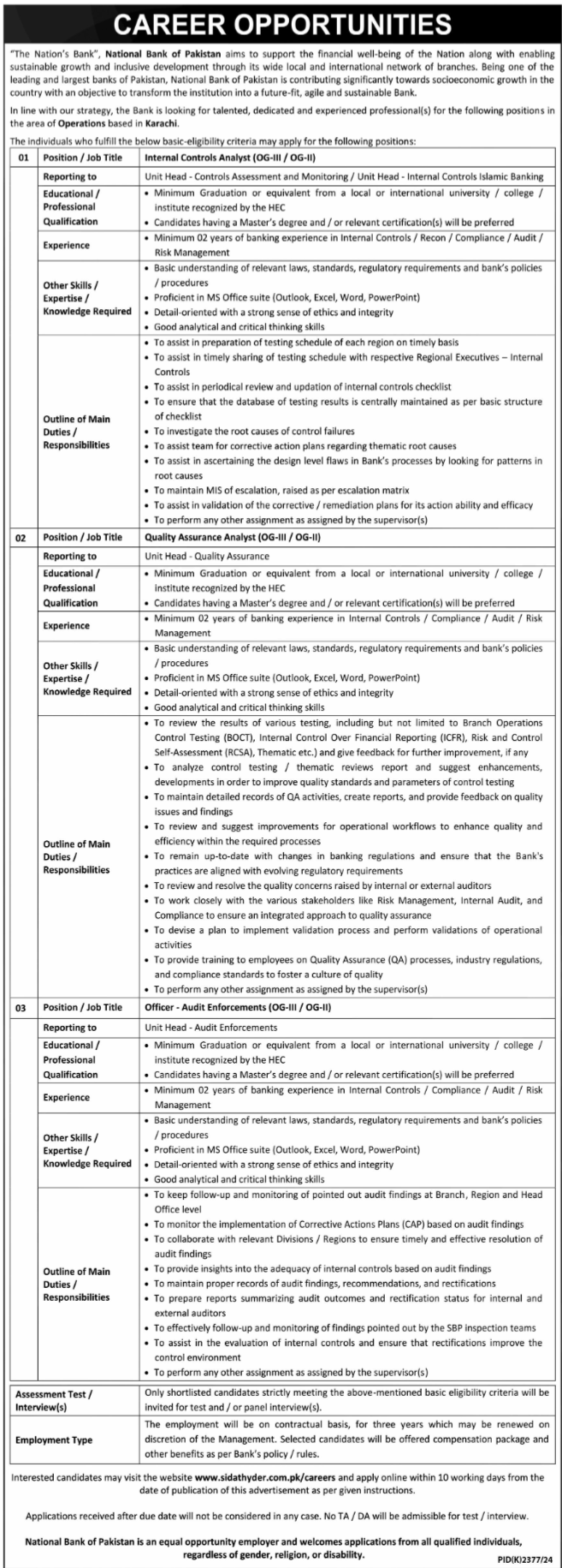 Latest National Bank of Pakistan NBP Jobs February 2025 