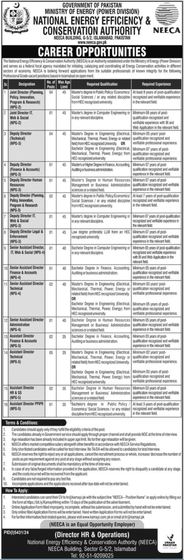 New National Energy Efficiency & Conservation Authority (NEECA) Jobs 2025