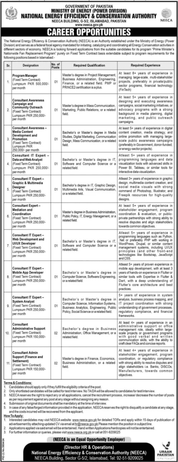 NEECA Vacancies 2025 Advertisement