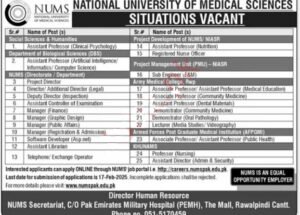 National University of Medical Sciences NUMS Jobs February 2025