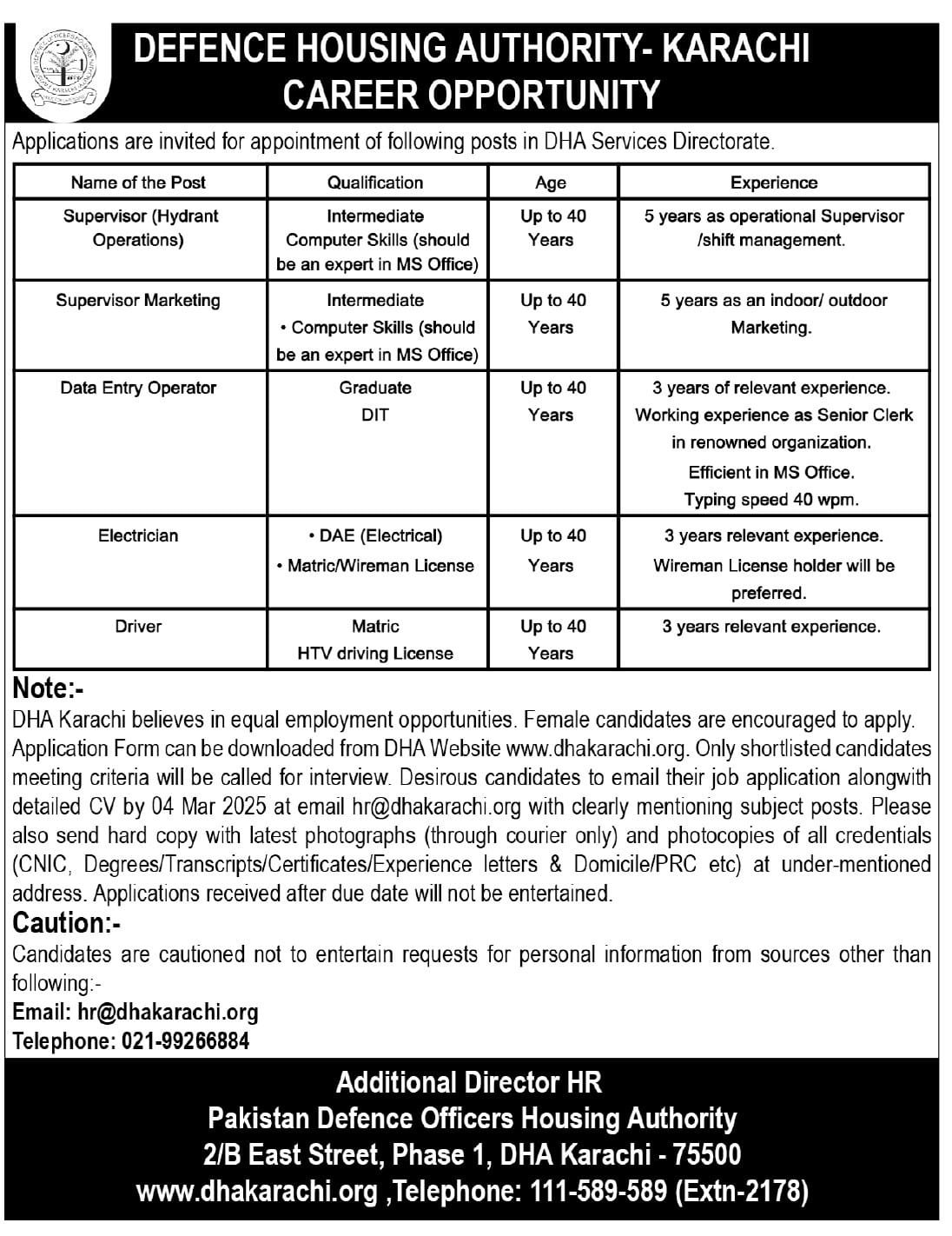 Latest DHA Karachi Jobs 2025 – www.dhakarachi.org