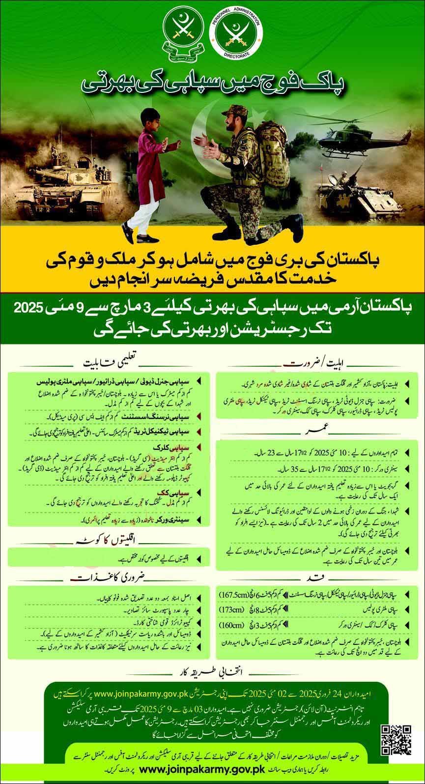 Pak Army Jobs February 2025 for Sipahi , Driver, Military Police