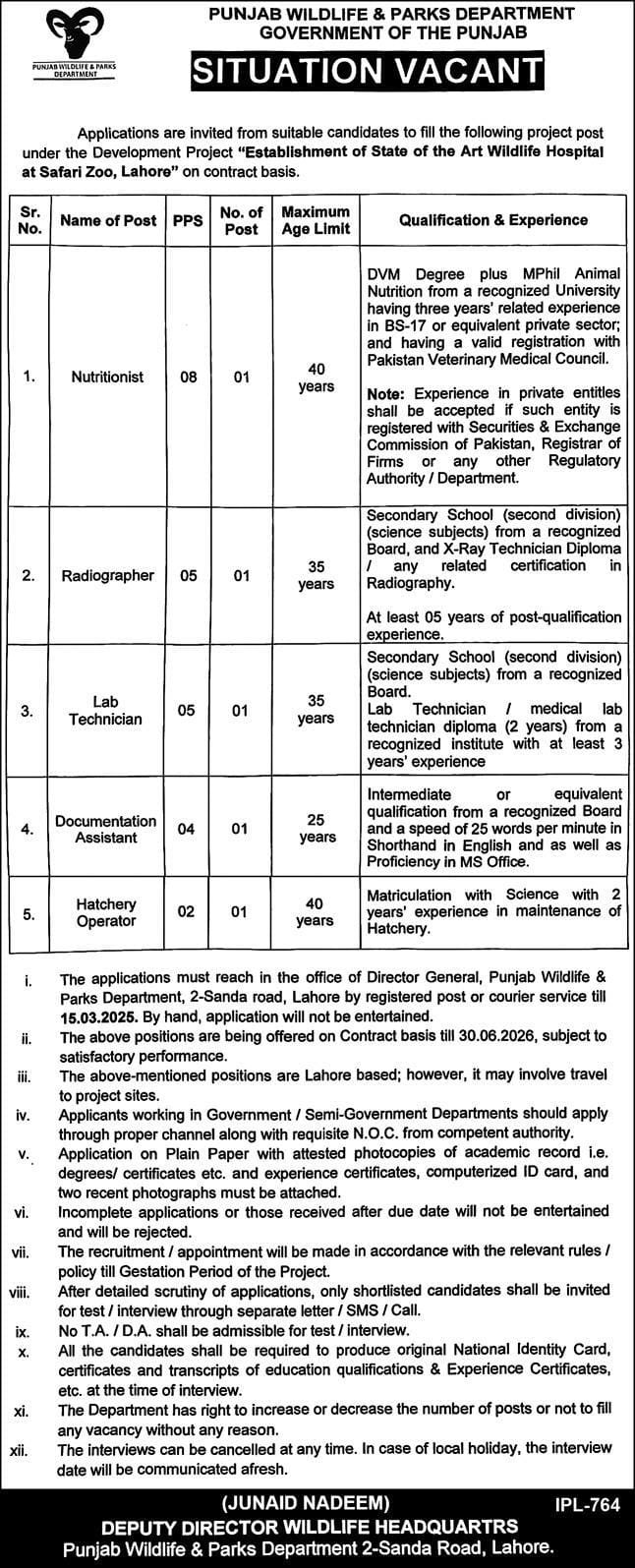 Latest Punjab Wildlife and Parks Department Jobs 2025