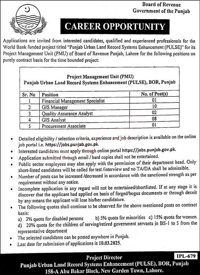 Vacancies in Board of Revenue Punjab 2025