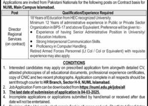 NUML Islamabad Campus Jobs 2025 Advertisement
