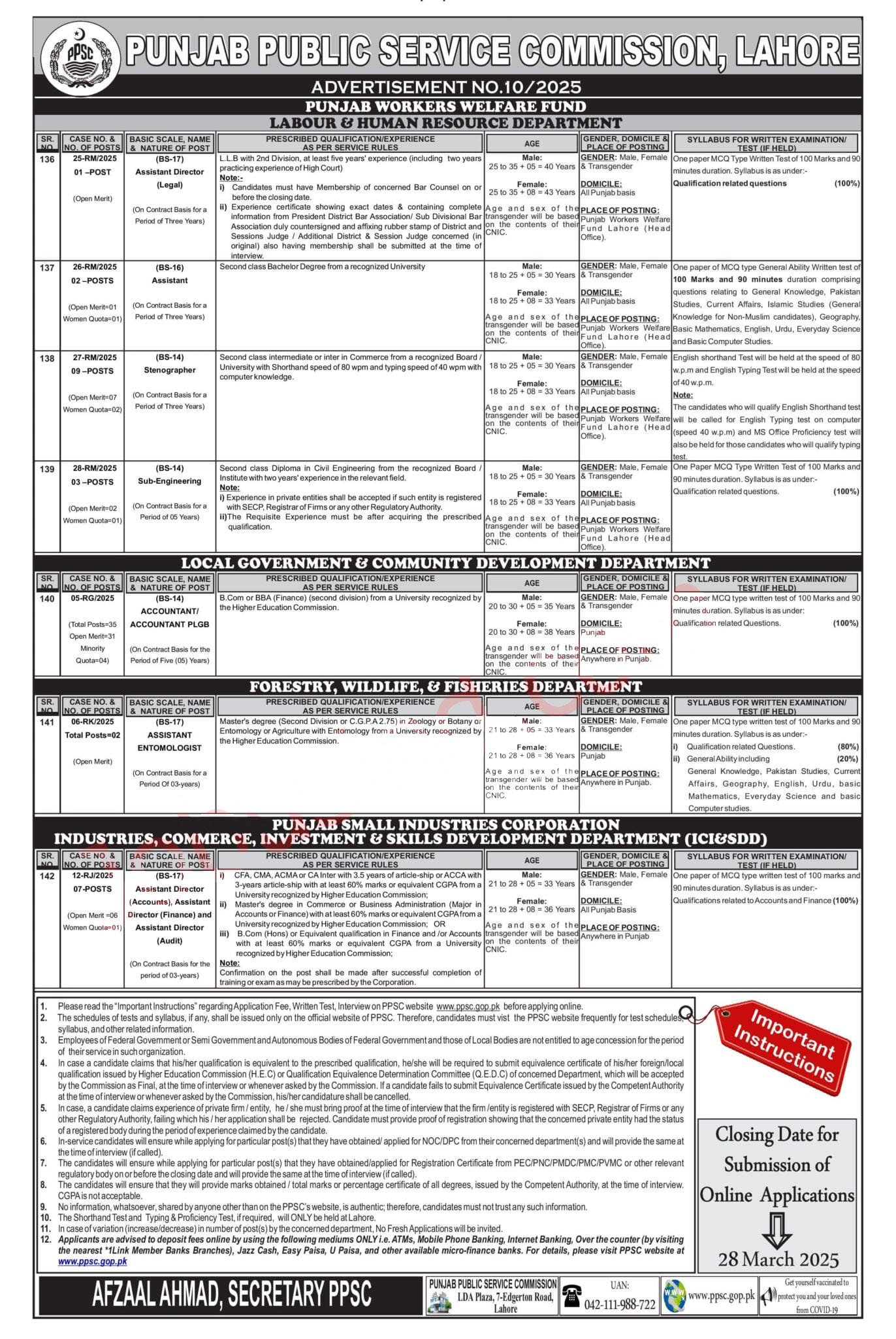 PPSC jobs Ad No. 10/2025