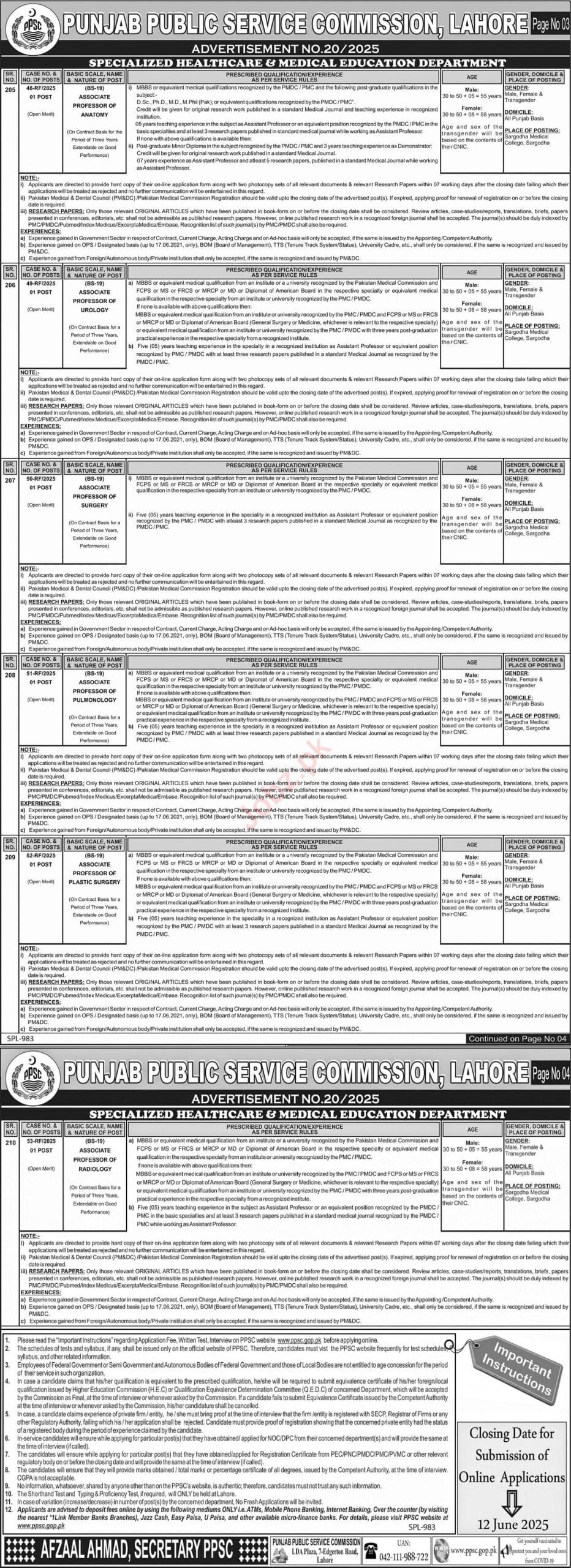 PPSC Vacancies Ad No. 20/2025