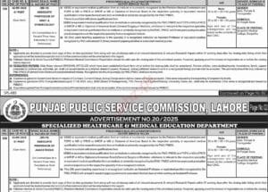 Latest Punjab Public Service Commission PPSC Vacancies Ad No. 20/2025
