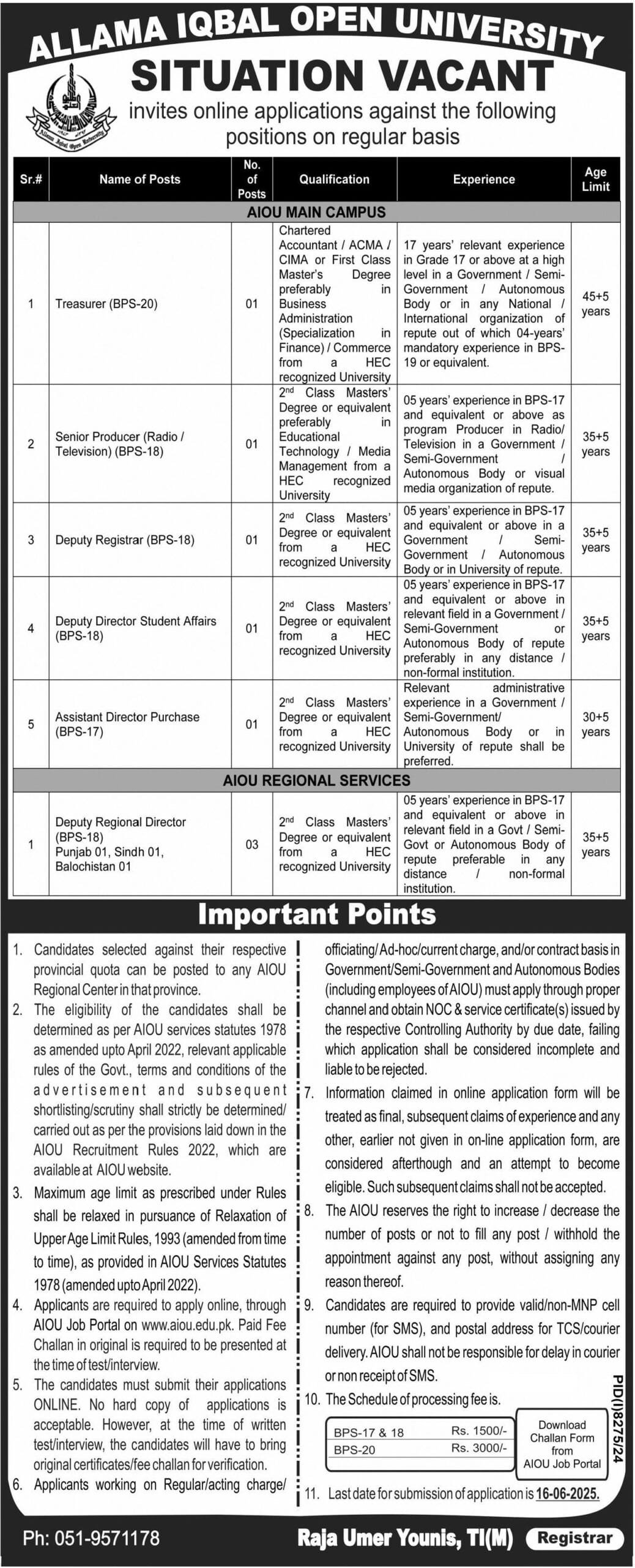 Allama Iqbal Open University AIOU Job Vacancies 2025