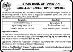 State Bank of Pakistan SBP Job Vacancies 2025