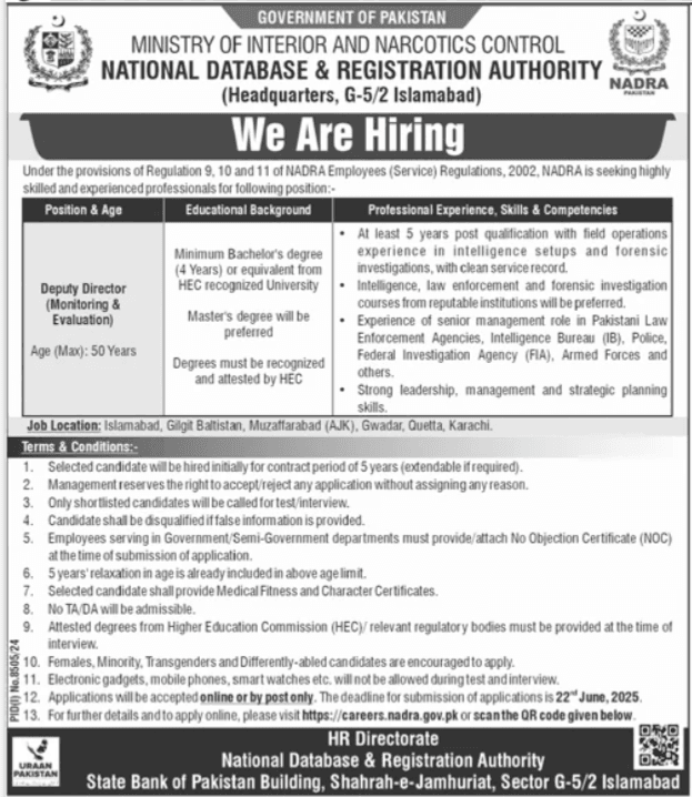 NADRA Islamabad Job Opportunities 2025