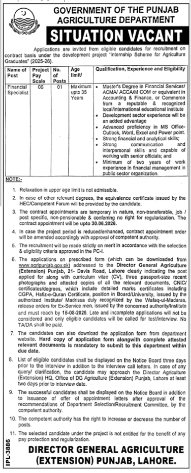 Agriculture Department Punjab Job Vacancies 2025