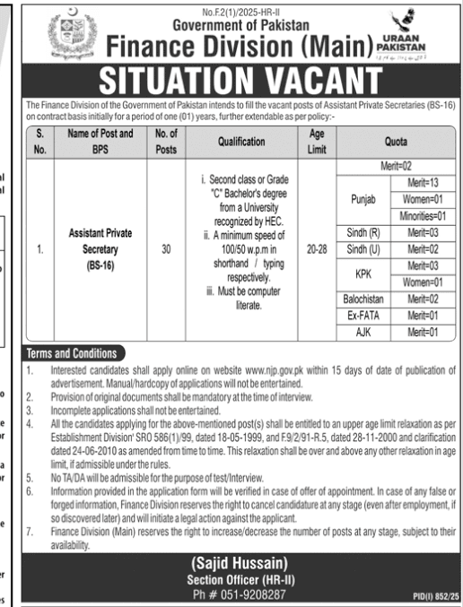 Finance Division Jobs in Pakistan 2025