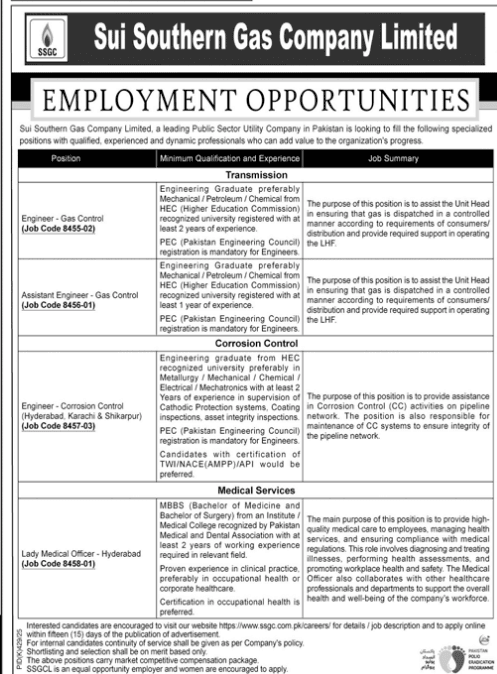 SSGCL Job Vacancies August 2025